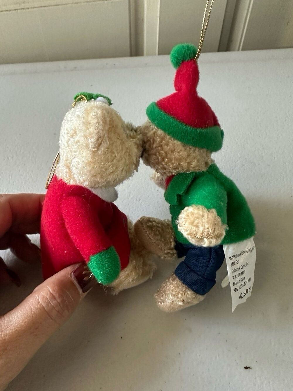 Vintage Hallmark Collectible Kiss Kiss Mistletoe Plush Christmas Bears Ornaments